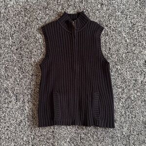 Crossroads Brown Ribbed Knit Zip-Up Sweater Vest Size L
